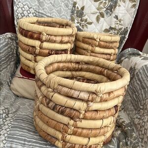 Natural Woven Decorative Basket — Set of 3